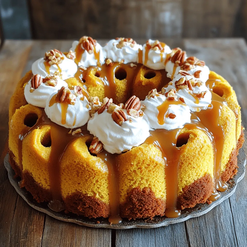 Pumpkin Caramel Poke Cake with Whipped Cream Delight
