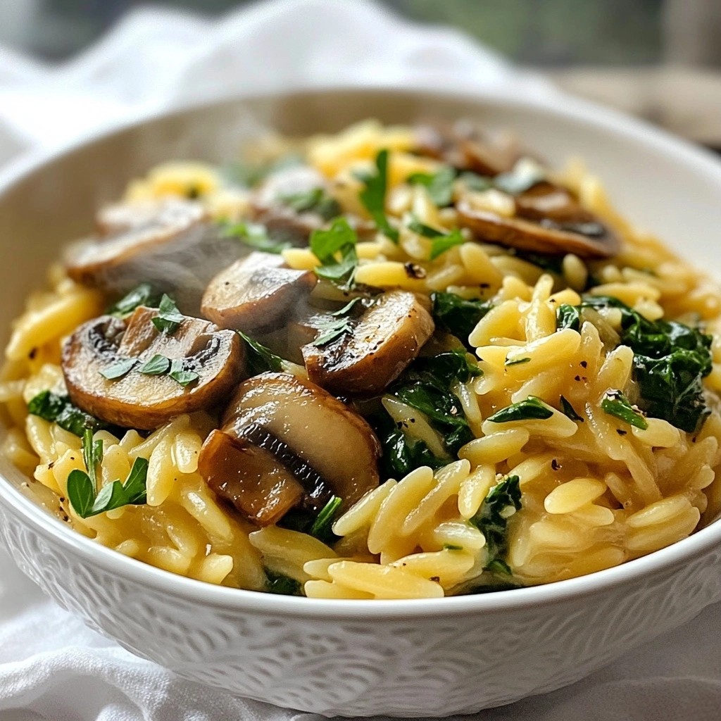 Savory Family Meal Mushroom and Spinach Orzo Dish