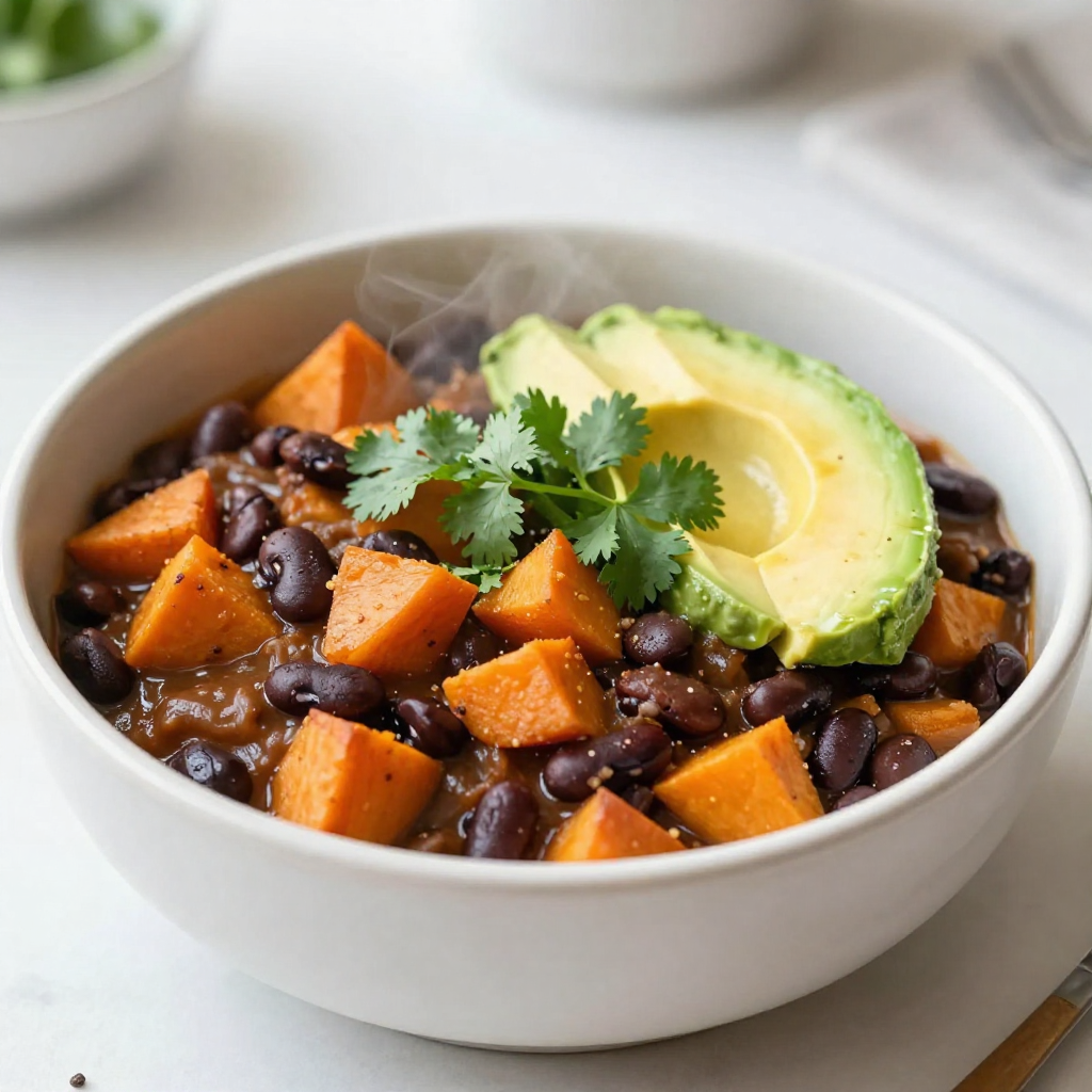 Savory Sweet Potato Black Bean Chili Comfort Bowl