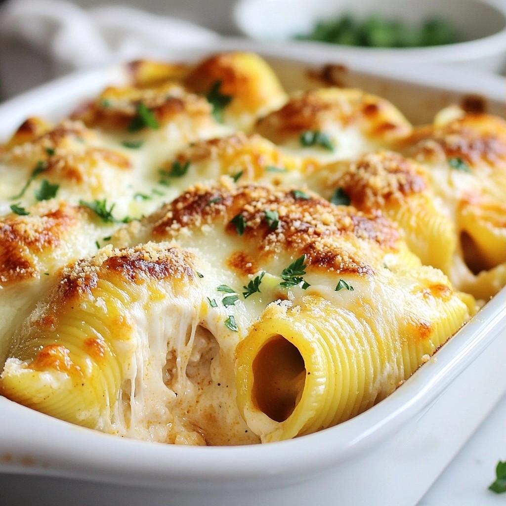 Cheesy Picky Eater Chicken Alfredo Stuffed Shells Delight