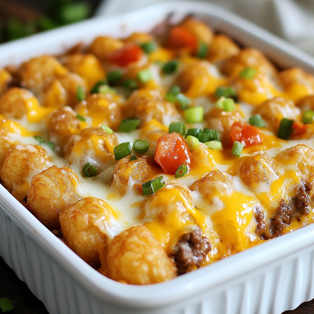 Loaded Cheeseburger Tater Tot Casserole Delight