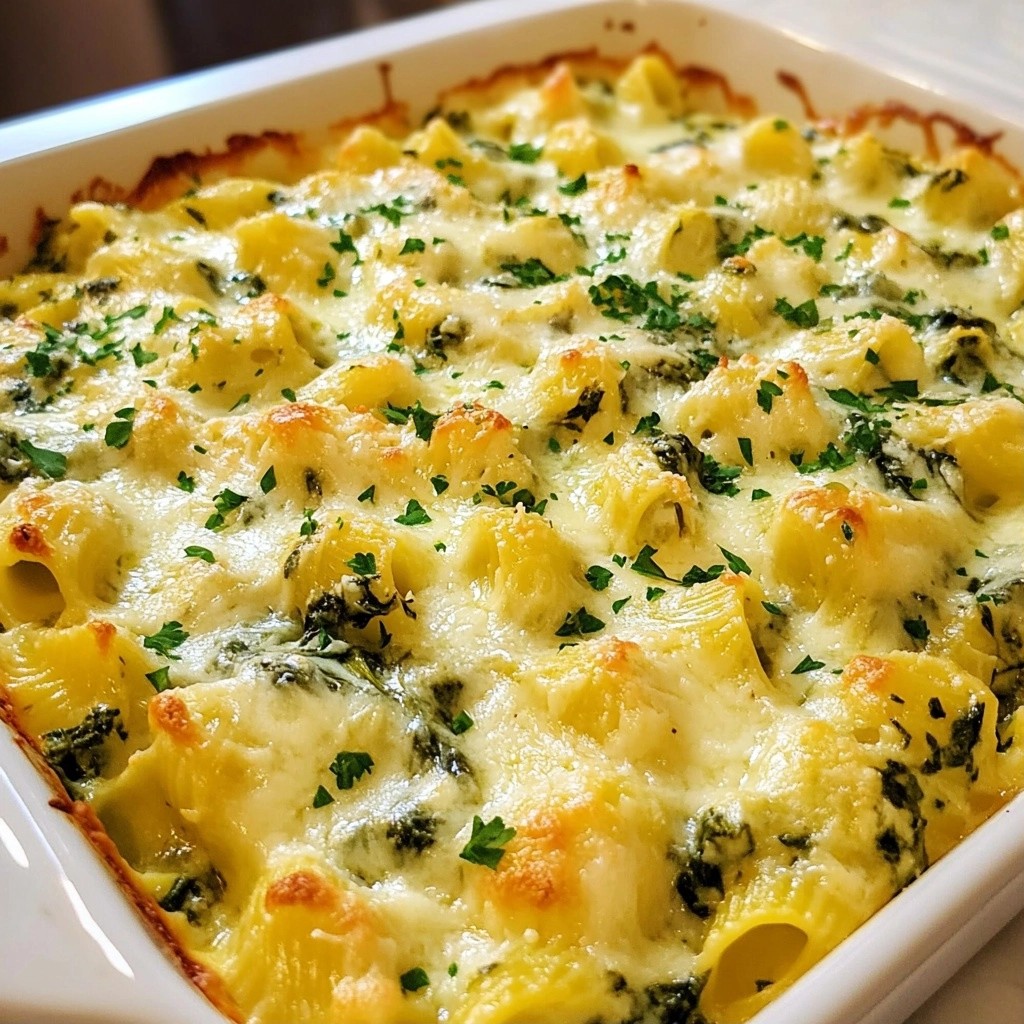 Creamy Family Meal Spinach Artichoke Pasta Bake