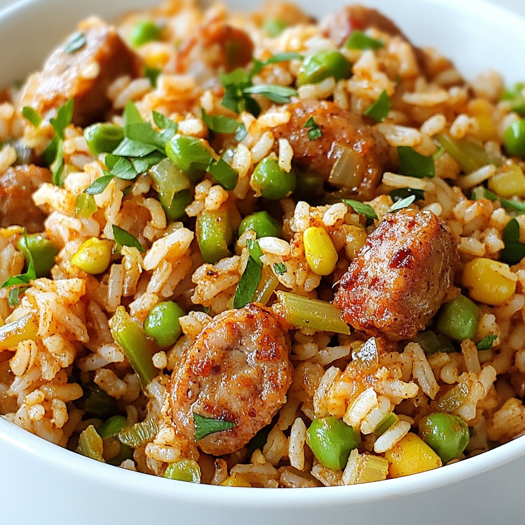 Cajun Dirty Rice with Turkey Sausage Flavor Boost