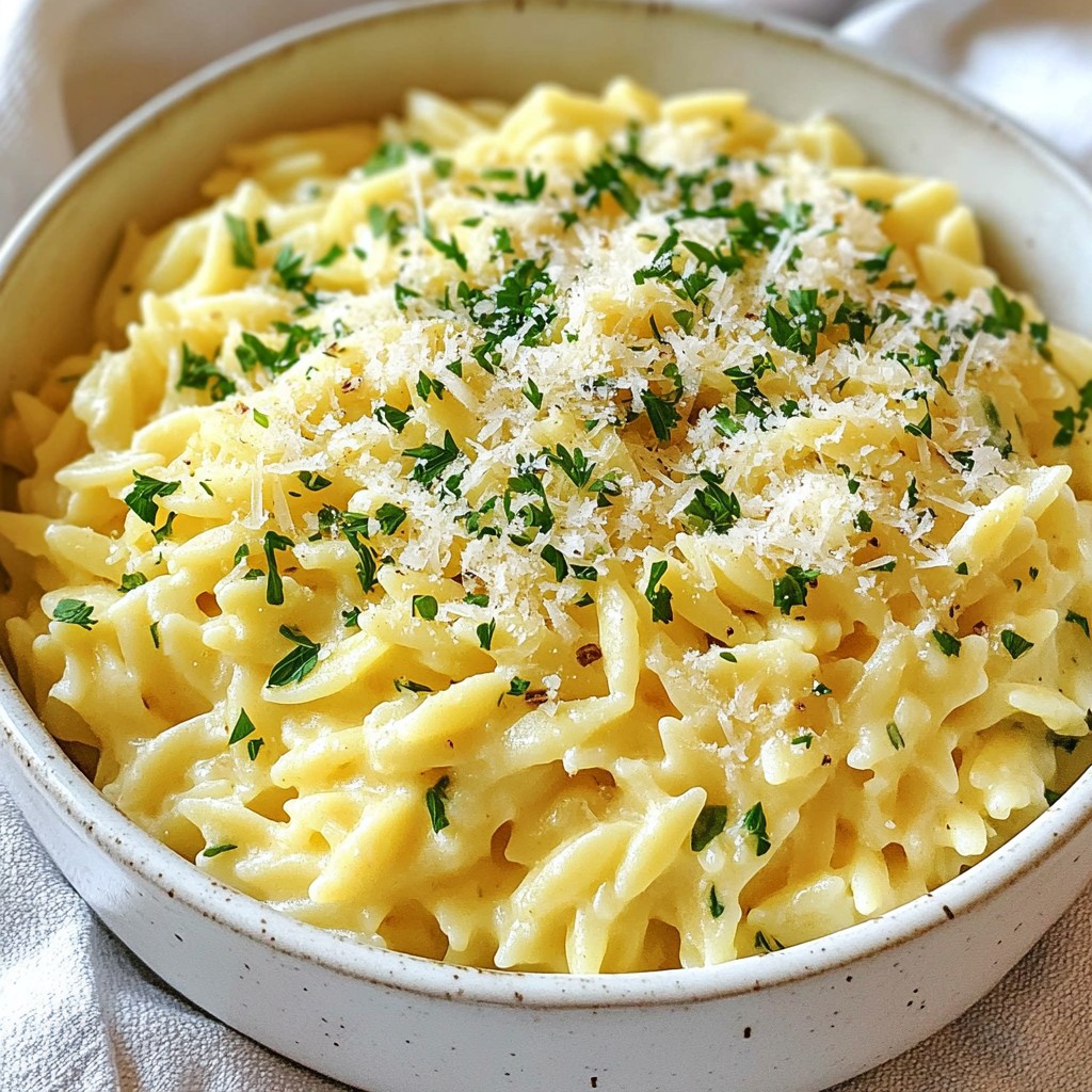 Creamy Garlic Parmesan Orzo Simple and Tasty Dish